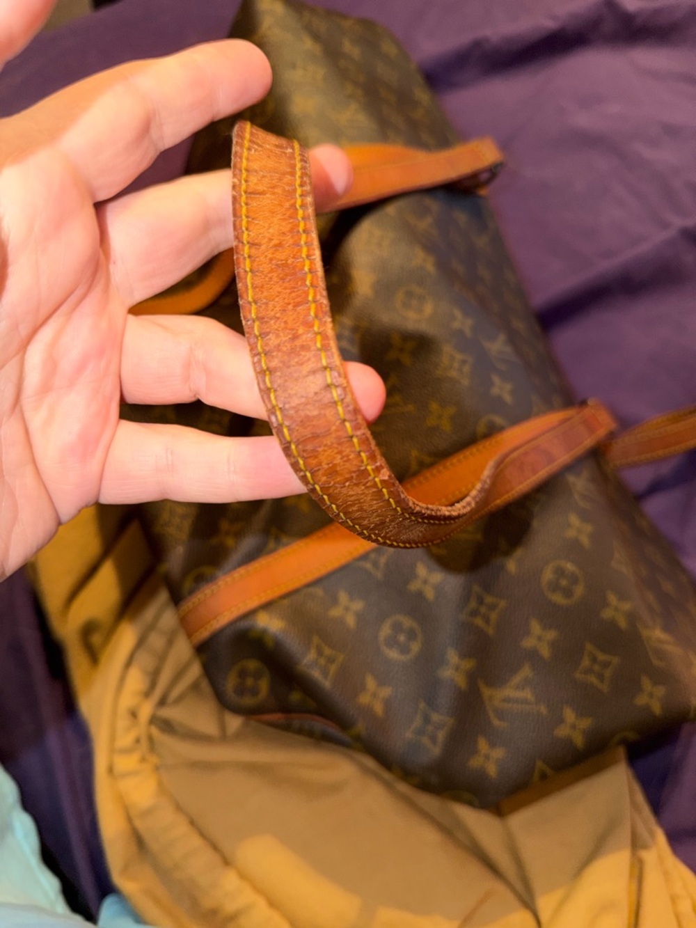Louis Vuitton Brown Monogram Canvas Tote Interior with Tan Trim - Picture 8 of 10